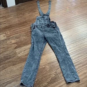 Gray denim skinny overalls